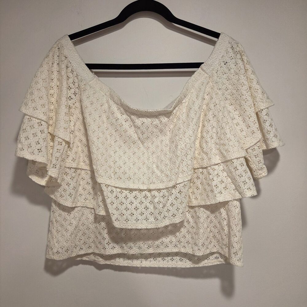 Banana Republic Sz Medium Womens Lace Off-the-Shoulder Ruffle Top Cream - Picture 10 of 12